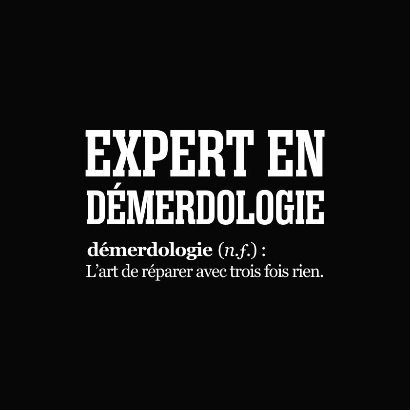 Illustration Expert en démerdologie définition humoristique l'art de réparer avec trois fois rien visuel bricolage Fredo Brico