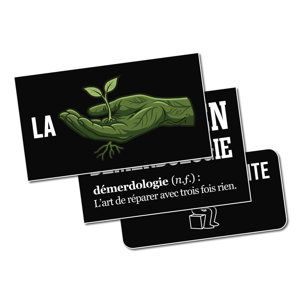 Pack trio de stickers autocollants La Main Verte Expert en démerdologie et Le doute m'habite Fredo Brico