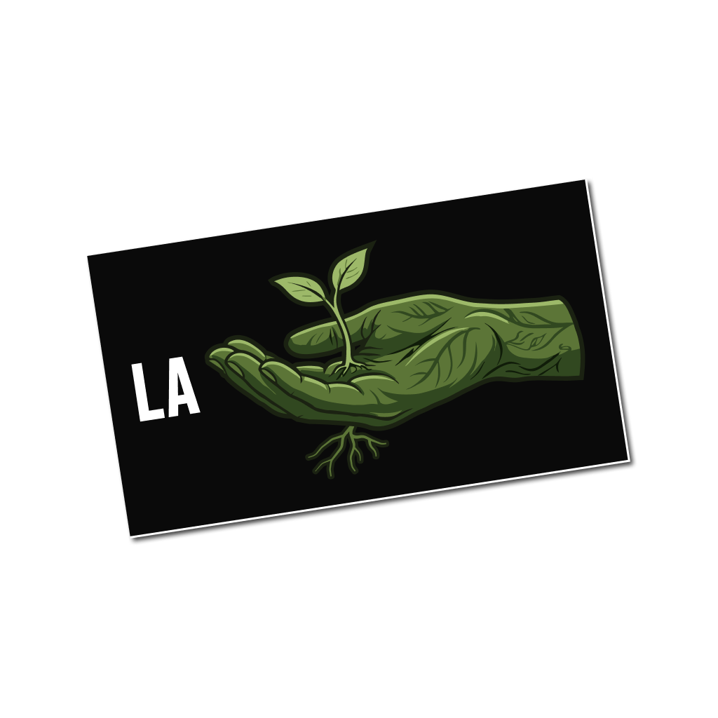 Sticker autocollant La Main Verte visuel main végétale et jeune pousse pour potager et outils Fredo Brico